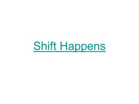 Shift Happens. The World is changing We are competing in a global society The way we are learning is changing What Universities and Employers are looking.