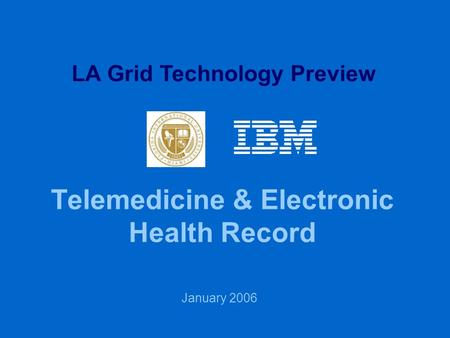 Telemedicine & Electronic Health Record January 2006 LA Grid Technology Preview.