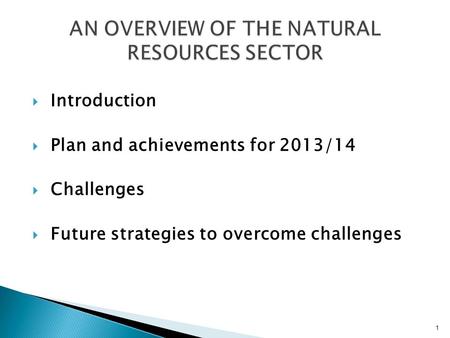  Introduction  Plan and achievements for 2013/14  Challenges  Future strategies to overcome challenges 1.