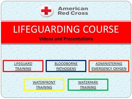 LIFEGUARD TRAINING LIFEGUARDING COURSE Videos and Presentations BLOODBORNE PATHOGENS ADMINISTERING EMERGENCY OXYGEN WATERFRONT TRAINING WATERPARK TRAINING.