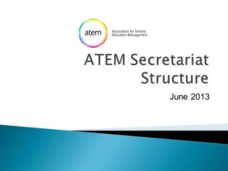 June 2013. ATEM Council Governance Secretary/ Assistant Secretary Finance Treasurer Operations Executive Officer Professional Development Regions/ Head.