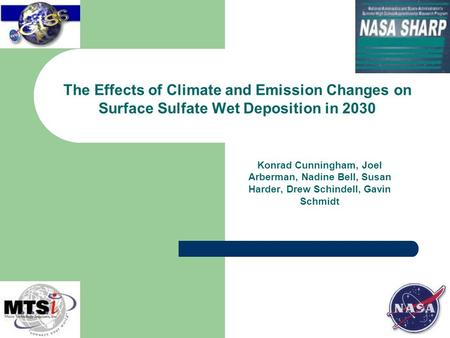 Konrad Cunningham, Joel Arberman, Nadine Bell, Susan Harder, Drew Schindell, Gavin Schmidt The Effects of Climate and Emission Changes on Surface Sulfate.