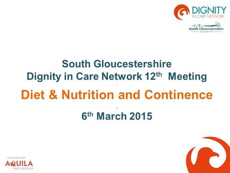 South Gloucestershire Dignity in Care Network 12 th Meeting. Diet & Nutrition and Continence. 6 th March 2015.