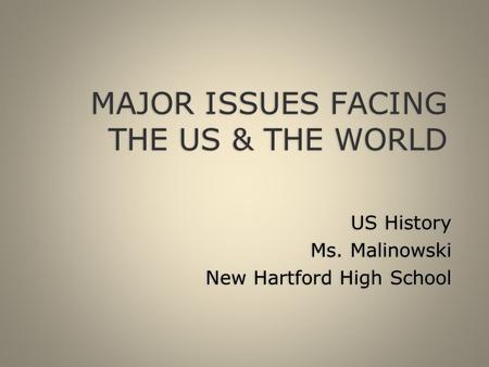 MAJOR ISSUES FACING THE US & THE WORLD US History Ms. Malinowski New Hartford High School US History Ms. Malinowski New Hartford High School.