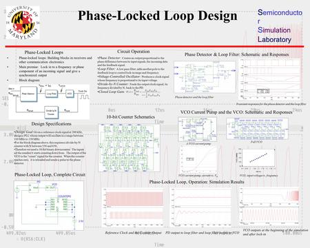 Phase-Locked Loop Design S emiconducto r S imulation L aboratory Phase-locked loops: Building blocks in receivers and other communication electronics Main.