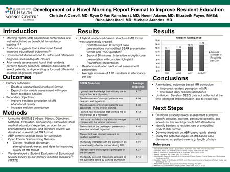 ® Methods ® Morning report (MR) educational conferences are well established as beneficial to residency training. 1,2,3 Evidence suggests that a structured.
