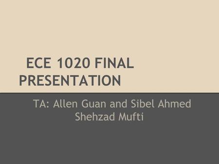 ECE 1020 FINAL PRESENTATION TA: Allen Guan and Sibel Ahmed Shehzad Mufti.