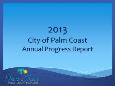 2013 City of Palm Coast Annual Progress Report. Overview Reporting Approach Report Review Next Steps.