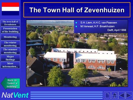 The Town Hall of Zevenhuizen S.H. Liem, A.H.C. van Paassen M.Verwaal, H.F. Broekhuizen Delft, April 1998 Presentation of the building Presentation of the.