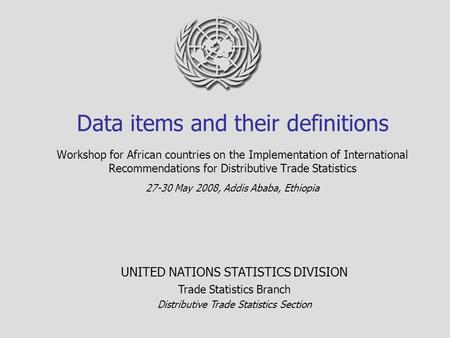 Data items and their definitions Workshop for African countries on the Implementation of International Recommendations for Distributive Trade Statistics.
