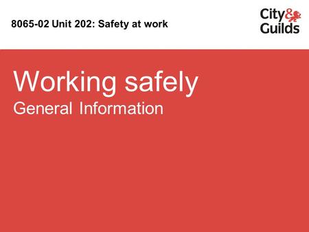 Working safely General Information 8065-02 Unit 202: Safety at work.