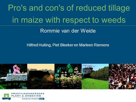 Pro's and con's of reduced tillage in maize with respect to weeds Rommie van der Weide Hilfred Huiting, Piet Bleeker en Marleen Riemens.