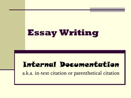 Essay Writing Internal Documentation a.k.a. in-text citation or parenthetical citation.