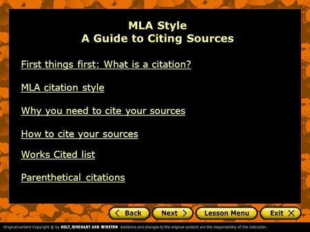 MLA Style A Guide to Citing Sources First things first: What is a citation? MLA citation style Why you need to cite your sources How to cite your sources.