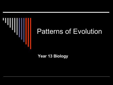 Patterns of Evolution Year 13 Biology. Revision of Yr 12 Work  Darwin’s Theory  Sources of Variation  Agents that change gene frequencies.