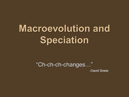 Macroevolution and Speciation “Ch-ch-ch-changes…” -David Bowie.