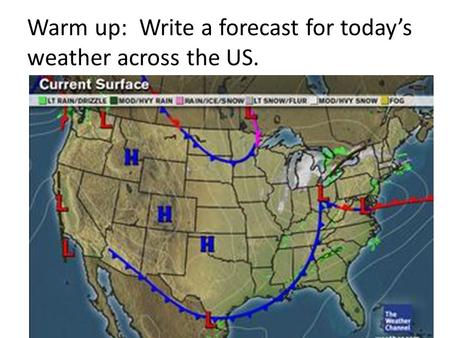 Warm up: Write a forecast for today’s weather across the US.