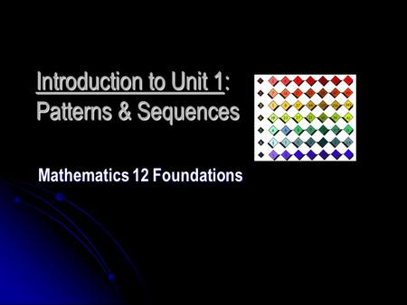 Introduction to Unit 1: Patterns & Sequences Mathematics 12 Foundations.