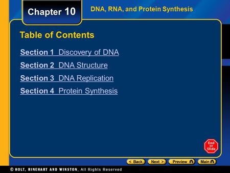Chapter 10 Table of Contents Section 1 Discovery of DNA