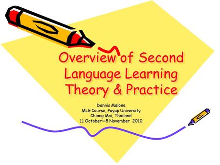Overview of Second Language Learning Theory & Practice