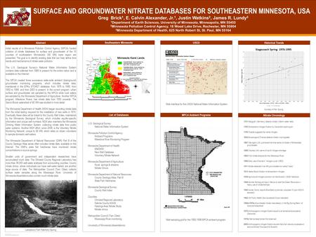 TEMPLATE DESIGN © 2008 www.PosterPresentations.com SURFACE AND GROUNDWATER NITRATE DATABASES FOR SOUTHEASTERN MINNESOTA, USA Greg Brick 1, E. Calvin Alexander,
