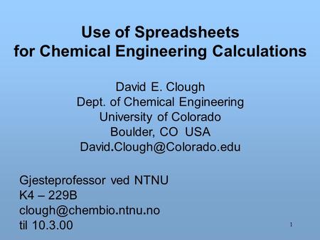 for Chemical Engineering Calculations