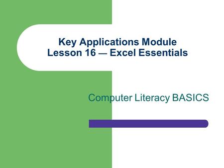 Key Applications Module Lesson 16 — Excel Essentials Computer Literacy BASICS.
