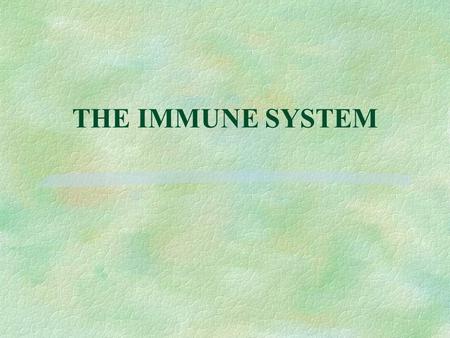 THE IMMUNE SYSTEM. The Immune System 1st Line of Defense: Surface Barriers §The Skin: heavily keratinized epithelial membrane presents a physical barrier.