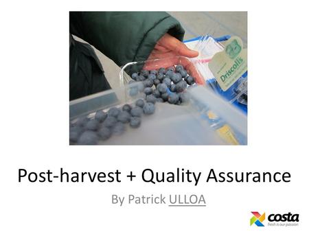 Post-harvest + Quality Assurance By Patrick ULLOA.