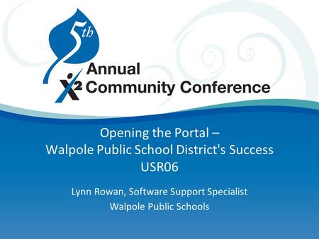 Opening the Portal – Walpole Public School District's Success USR06 Lynn Rowan, Software Support Specialist Walpole Public Schools.