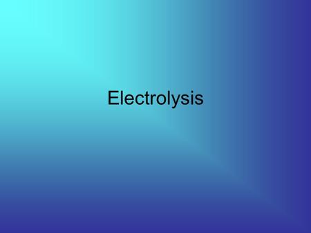 Electrolysis. Drill What is the color of the following ion in solution? Nickel Ans: green Copper Ans: blue Cobalt Ans: pink Iron (II) Ans: light blue.