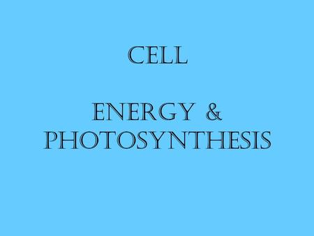 Cell Energy & Photosynthesis. Source of Energy In most living organisms the energy in most food comes from? the sun autotroph – ‘auto’ – self, ‘troph’