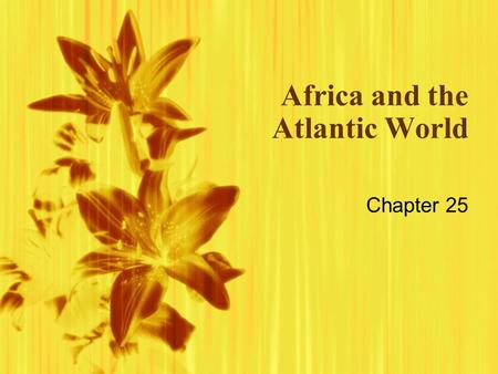 Africa and the Atlantic World Chapter 25. African Slave Trade  Slavery had existed in Africa for centuries  Well established slave trade with Indian.