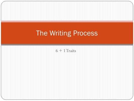 6 + 1 Traits The Writing Process. Traits Ideas Voice Organize Sentence Fluency Word Choice Conventions PRESENTATION.