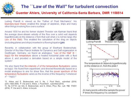 The ``Law of the Wall” for turbulent convection Guenter Ahlers, University of California-Santa Barbara, DMR 1158514 Ludwig Prandtl is viewed as the “Father.