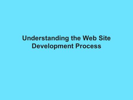 Understanding the Web Site Development Process. Understanding the Web Site Development You need a good project plan Larger projects need a project manager.