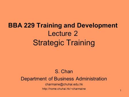 BBA 229 Training and Development Lecture 2 Strategic Training