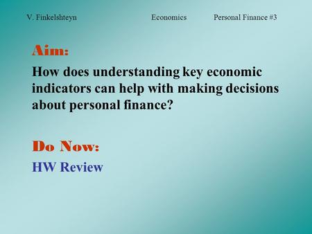 V. Finkelshteyn Economics Personal Finance #3