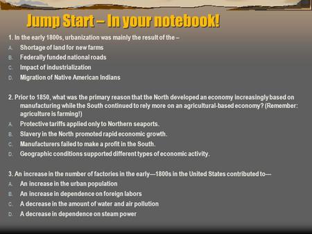 Jump Start – In your notebook!