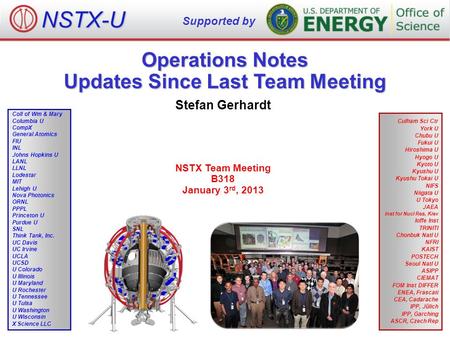 Operations Notes Updates Since Last Team Meeting Stefan Gerhardt NSTX Team Meeting B318 January 3 rd, 2013 NSTX-U Supported by Culham Sci Ctr York U Chubu.