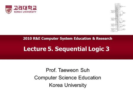 Lecture 5. Sequential Logic 3 Prof. Taeweon Suh Computer Science Education Korea University 2010 R&E Computer System Education & Research.