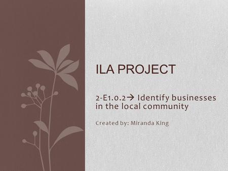 2-E1.0.2  Identify businesses in the local community Created by: Miranda King ILA PROJECT.