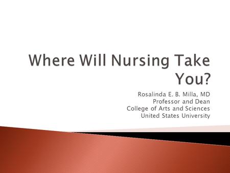 Rosalinda E. B. Milla, MD Professor and Dean College of Arts and Sciences United States University.
