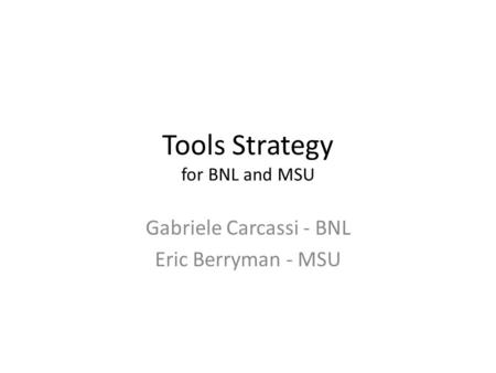 Tools Strategy for BNL and MSU Gabriele Carcassi - BNL Eric Berryman - MSU.