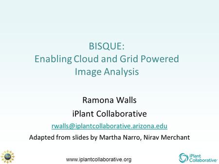 BISQUE: Enabling Cloud and Grid Powered Image Analysis Ramona Walls iPlant Collaborative