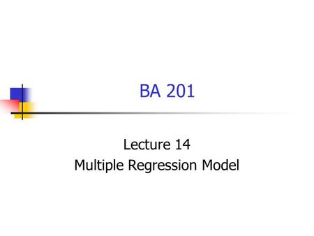 Lecture 14 Multiple Regression Model