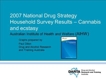 2007 National Drug Strategy Household Survey Results – Cannabis and ecstasy Australian Institute of Health and Welfare (AIHW) Graphs prepared by Paul Dillon.