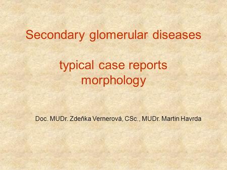 Secondary glomerular diseases typical case reports morphology Doc. MUDr. Zdeňka Vernerová, CSc., MUDr. Martin Havrda.