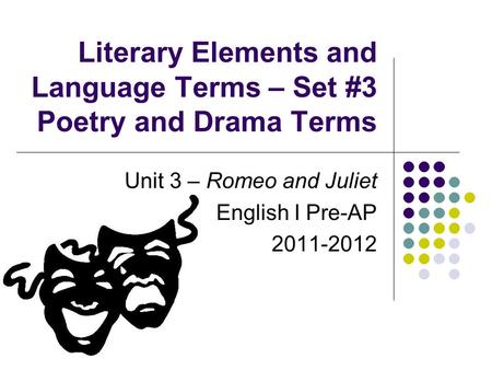 Literary Elements and Language Terms – Set #3 Poetry and Drama Terms Unit 3 – Romeo and Juliet English I Pre-AP 2011-2012.