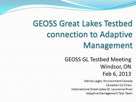 GEOSS Great Lakes Testbed connection to Adaptive Management